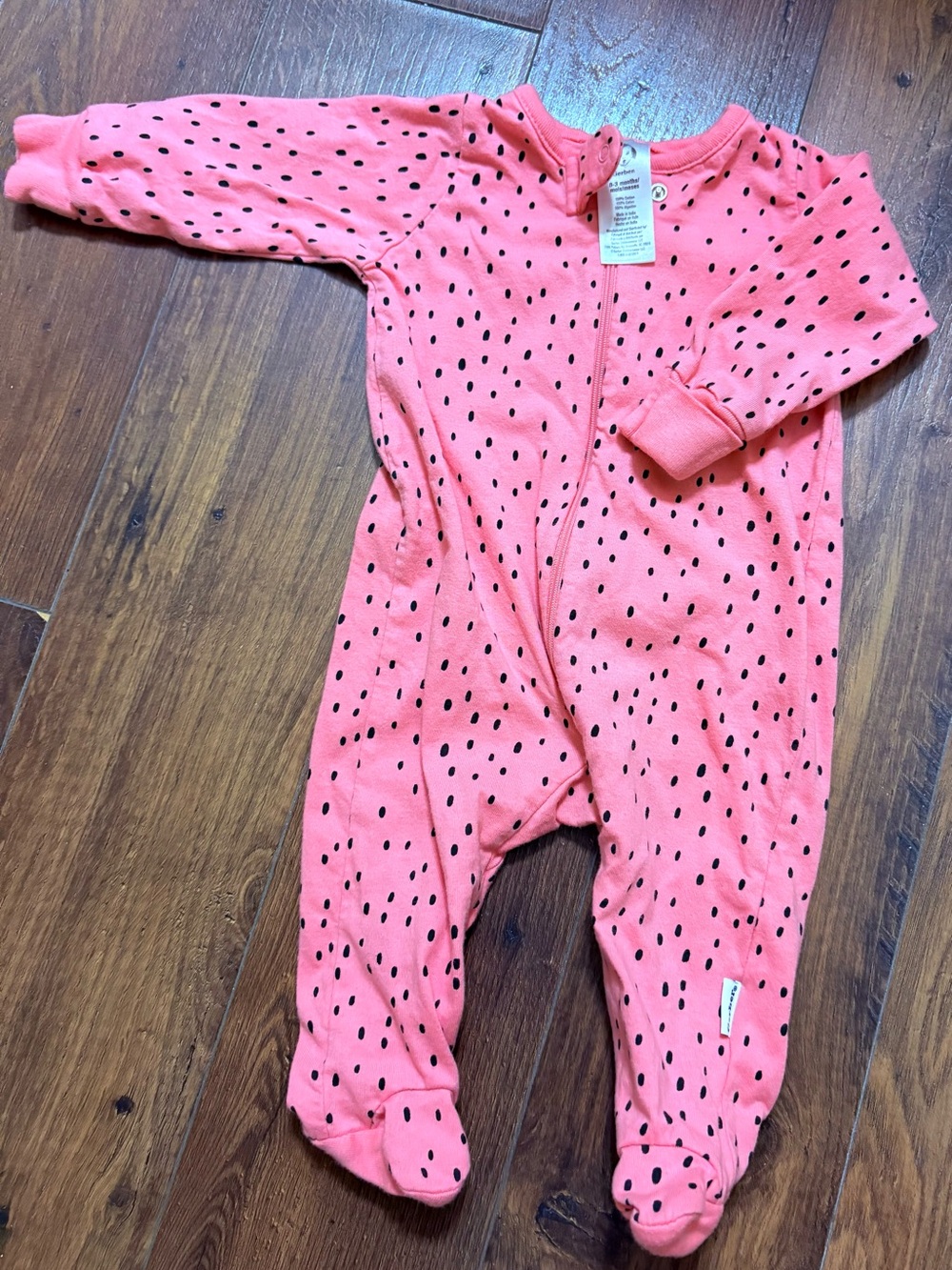 Gerber Coral Pink Footed One-Piece with Black Dot Print